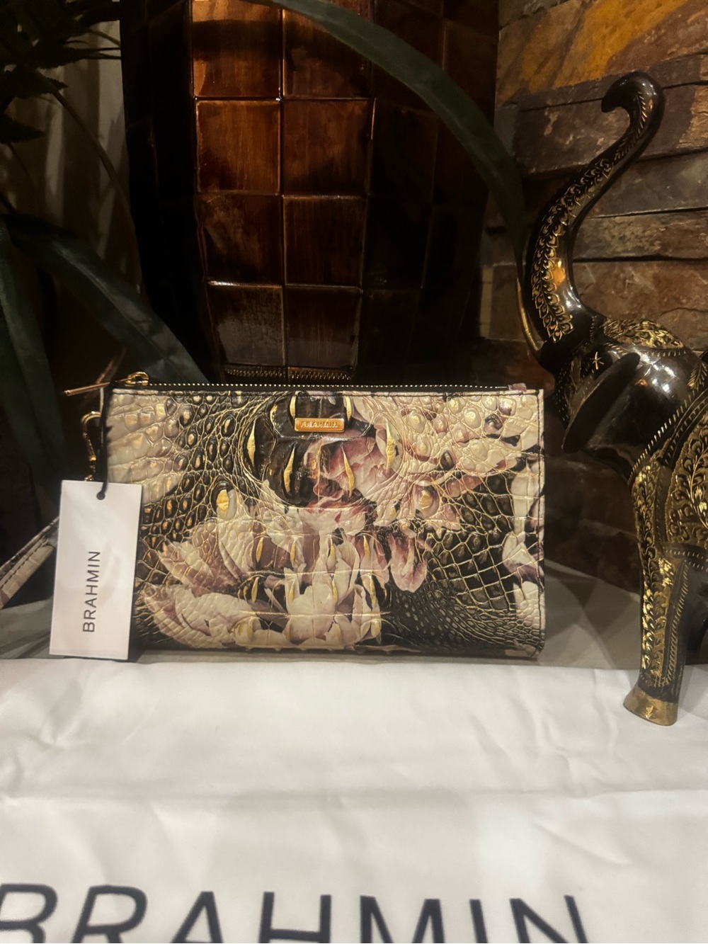 Brahmin Floral Embossed Leather Wristlet - Neutral Floral